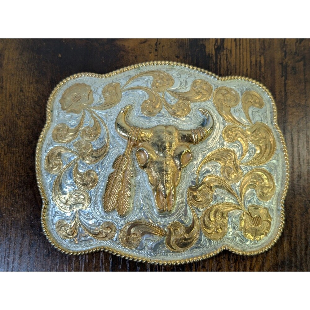 Vintage El Paisano El Orgullo Hispano Two Tone Western Trophy Belt Buckle